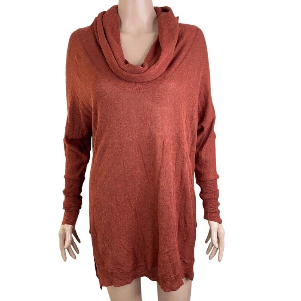 Hem & Thread Sweater Cowl Neck Womens Small Oversized Rust Orange Stretch